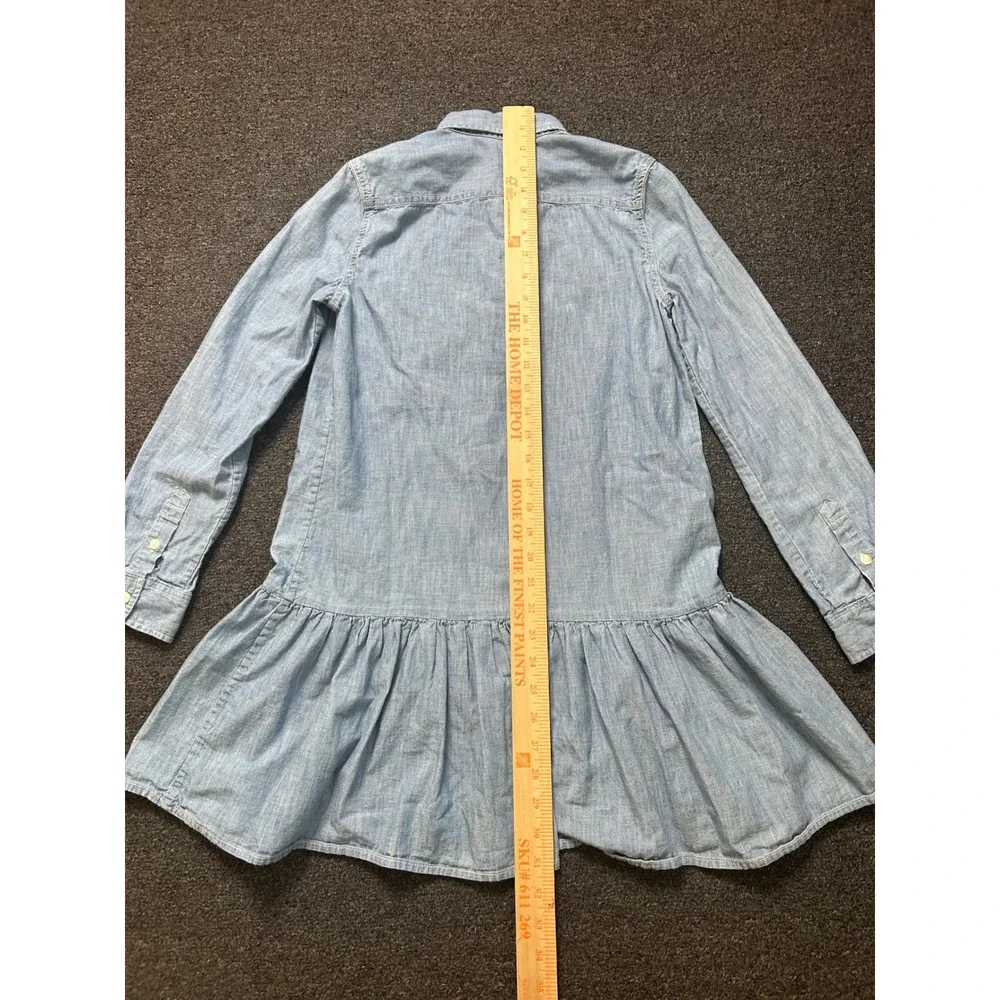 Polo‎ Ralph Lauren Dress Blue Girls 16 Chambray Drop Waist Ruffle Long Sleeve